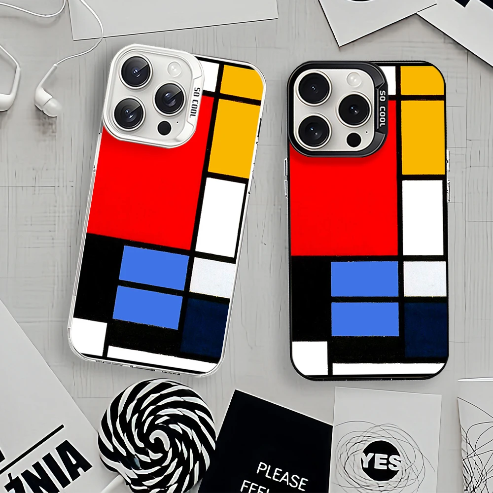 For iPhone Art P-Piet M-Mondrian 12 11 13 14 15 16 Max Pro Plus Mini Protective Cover IMD Phone Case