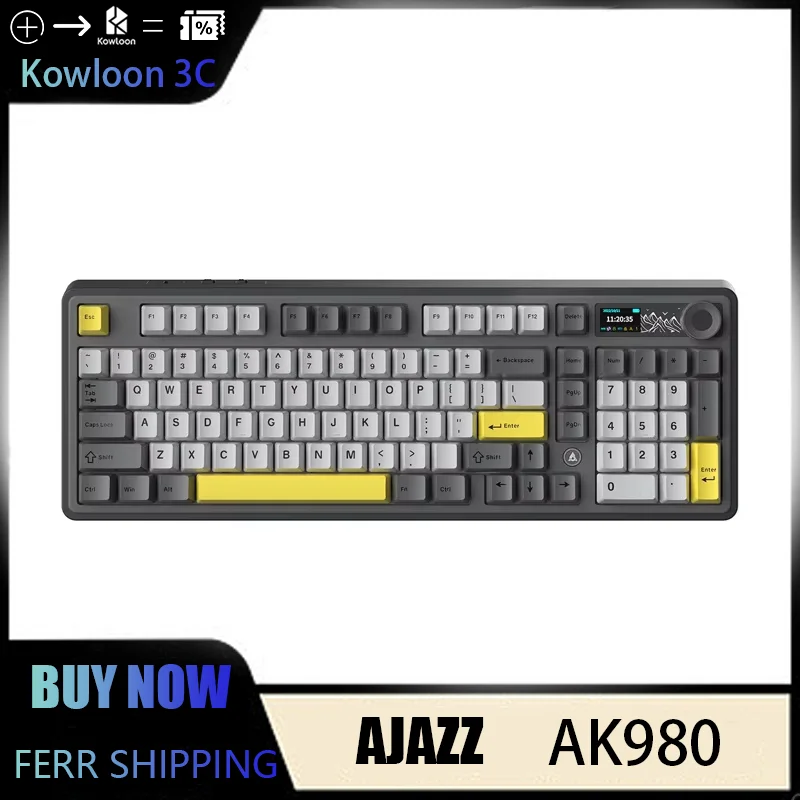 AJAZZ AK980 Mechanical Keyboard Tri-mode 98 Keys Wireless Gaming Gaming Office TFT Color Screen 2.4g/Bluetooth/Wired 8000MANH