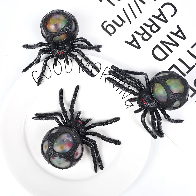 1Pc Black Spider Squeeze Toy Horror Colorful Bead Spider Anti Stress Ball Decompression Toys for Kids Adult Halloween Gift