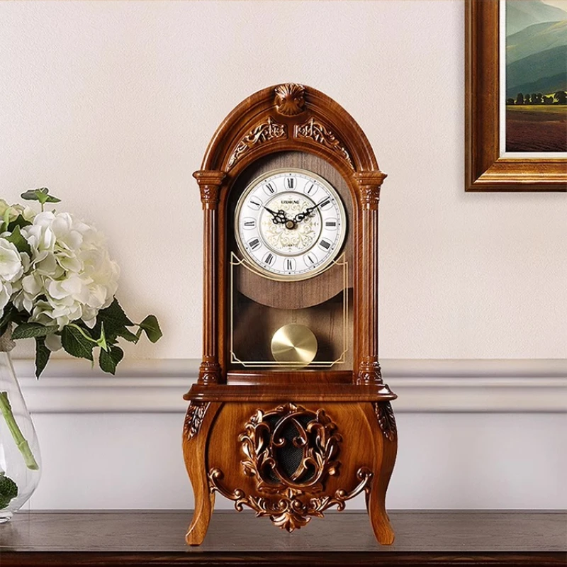 Vintage Silent Table Clock Nordic Luxury Mechanical Time Desk Desktop Clock Pendulum Clock Living Room Bedroom Home Decoration