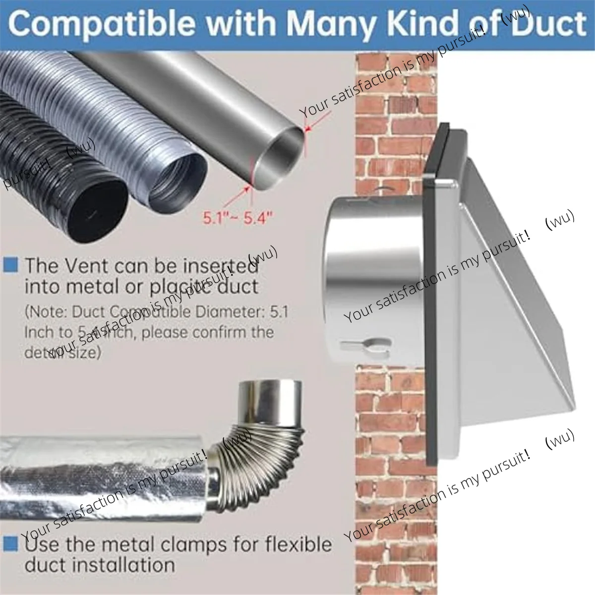 Suitable for A42F 6In Dryer Vent Cover Outdoor Wall with Cushioning Non-Return Flap, Stainless Steel Vent Cover