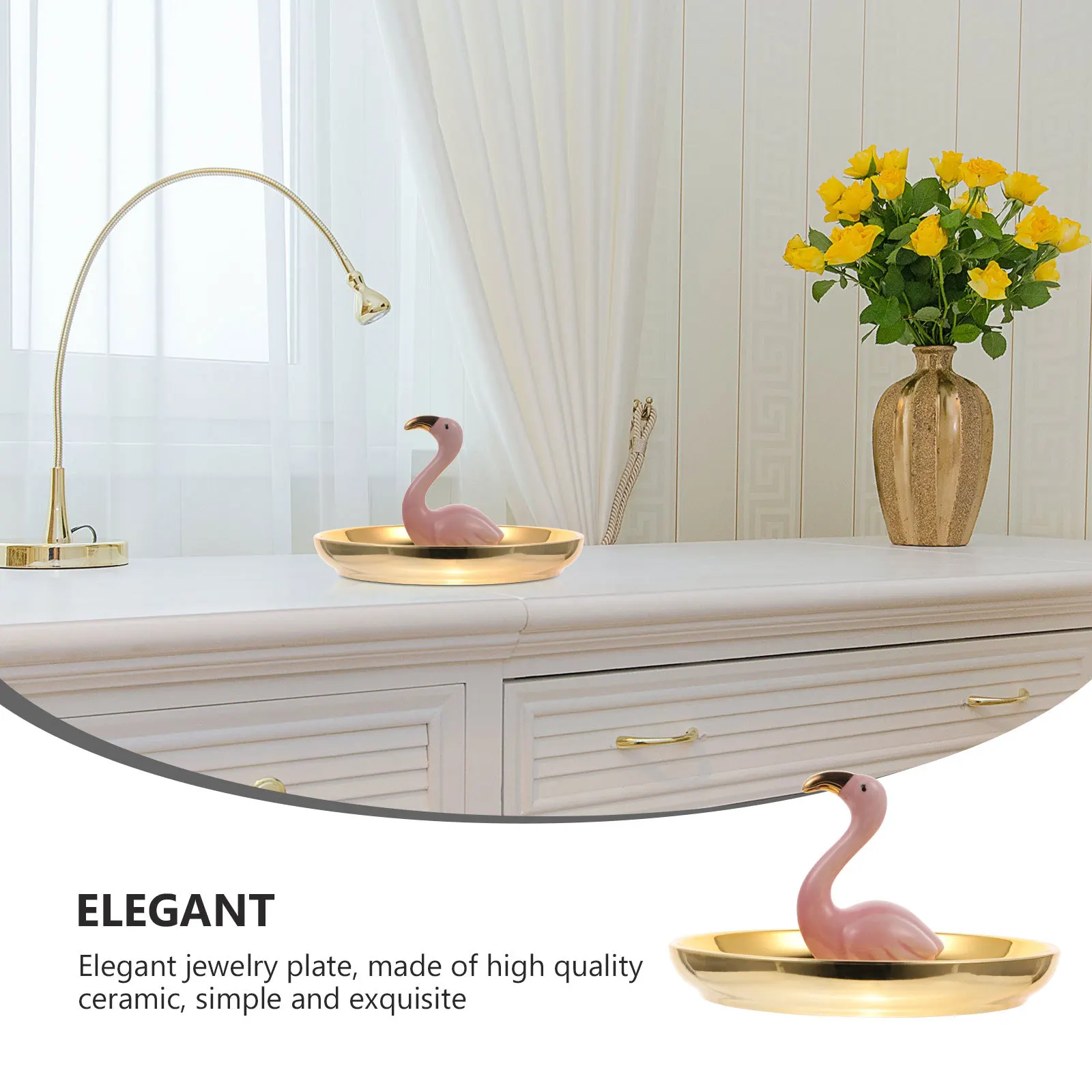 

1Pcs Flamingo Jewelry Display Tray Premium Ceramic Ring Earrings Storage Organizer Home Decoration Jewelry Dish