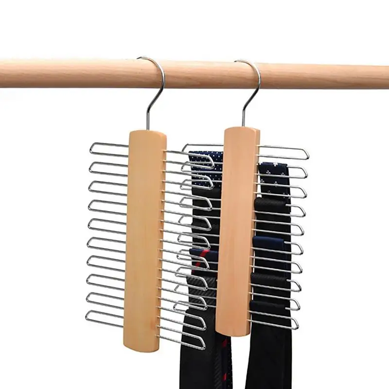 Tie Rack Hangers 20 Wood Made Necktie Belt Hangers 360 Degree Space Saving Wardrobes Organizer For Men Scarf Belt And Neck Ties