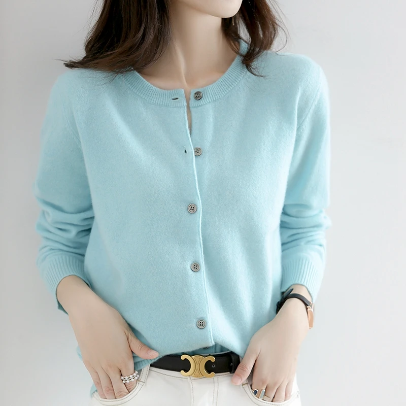 High-end Andy Velvet Cardigan Women Round Neck Spring And Autumn New Loose Knit Coat Sweater ZHI D021