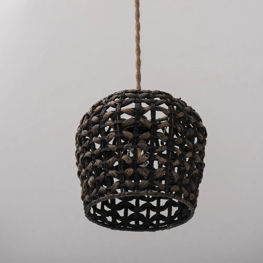 Natural Hyacinth Woven Lampshade Rustic Iron Frame Lamp Cover for Home Restaurant Hotel Decor