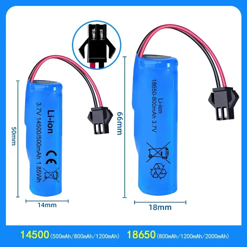 3.7V Li-ion Battery Pack with SM-2P Plug, 14500/18650 Rechargeable Replacement for RC Cars, Trucks, Boats and Tank Toys