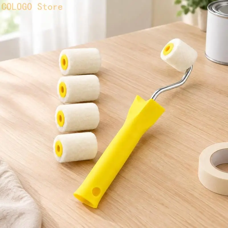 Rinse-Clean Paint Roller Brush Set with 4 Replaceable Covers for Waterborne, Oil, and Mixed Paints on Crafts, Furniture, D0LD