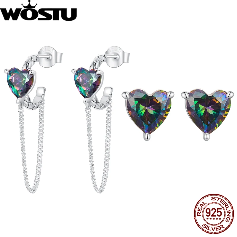 WOSTU 925 Sterling Silver Vintage Heart Drop Earrings Retro Heart Stud for Women Girls Party Valentines Day Gift Fine Jewelry