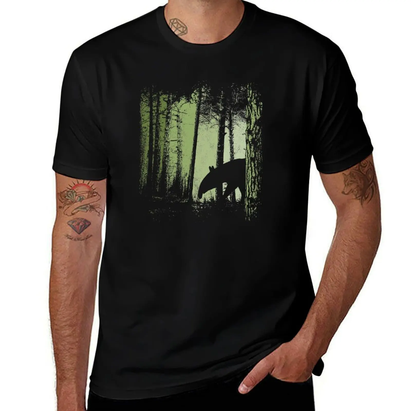 

Funky Stylish Tapir Silhouette in Twilight Jungle Forest T-Shirt t shirts for man graphic funny cotton t shirt pack T-Shirt