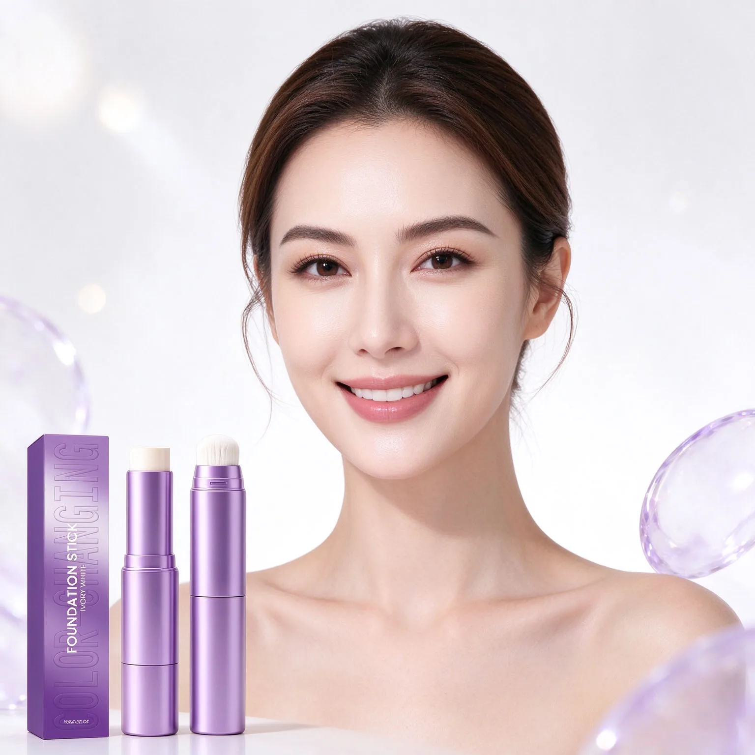 2 In1 Dual Head Color Changing Foundation Stick Covering Mini Flaws Even Skin Tone Hydrating Lightweight Concealer Ivory White