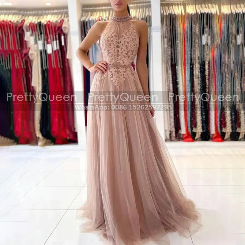 Customized Appliques A Line Mother of the Bride Dresses Sheer High Neck Long Women Sleeveless Wedding Party Dress For Women