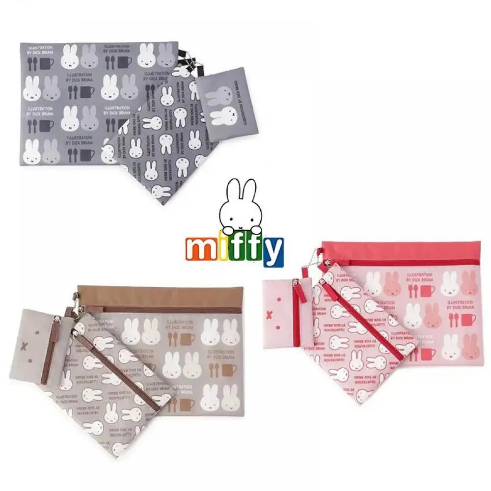 

3Pcs Miffy Storage Bag Travel Cosmetic Bag, Cartoon Coin Purse Set Anime Peripheral Large Capacity Printed File Bag