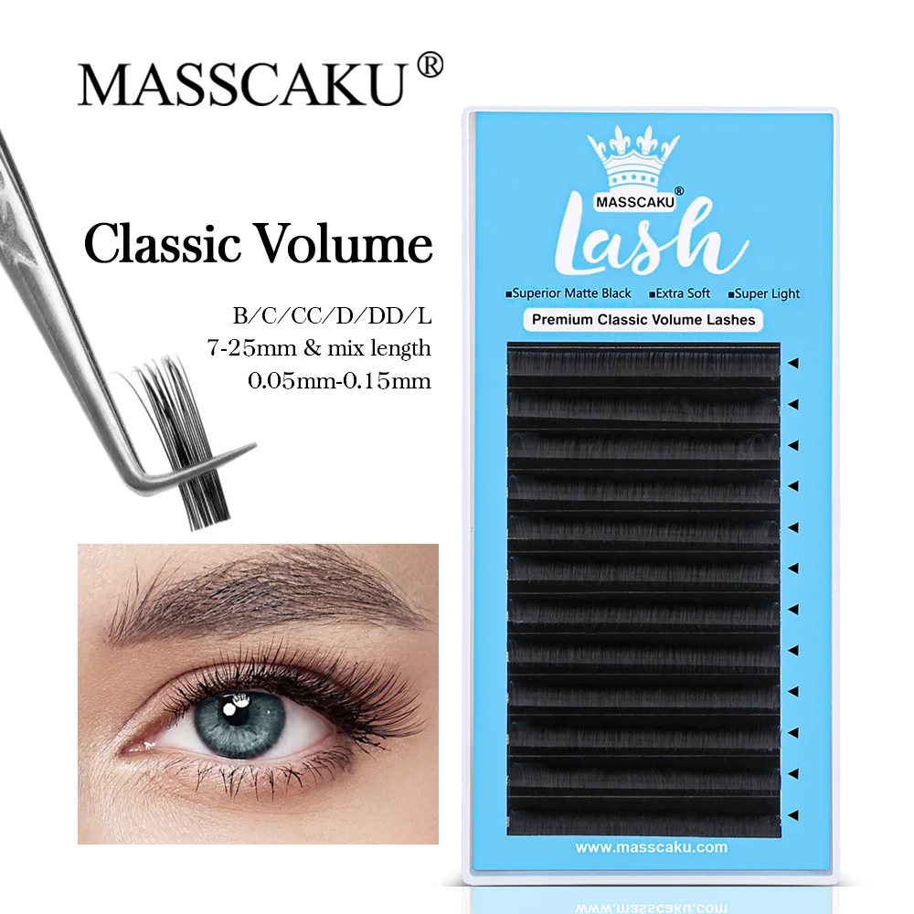 

Private Label MASSCAKU Premade Russian Volume Classic Lashes Professional Mink Eyelash Extensions Individual Eyelashes