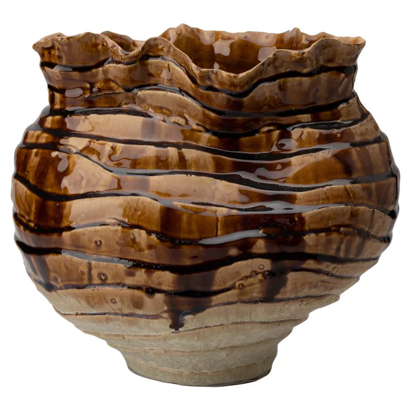 Chinese retro ceramic flower utensils wabi-sabi wind living room entrance TV cabinet hand-inserted vase decorative ornament