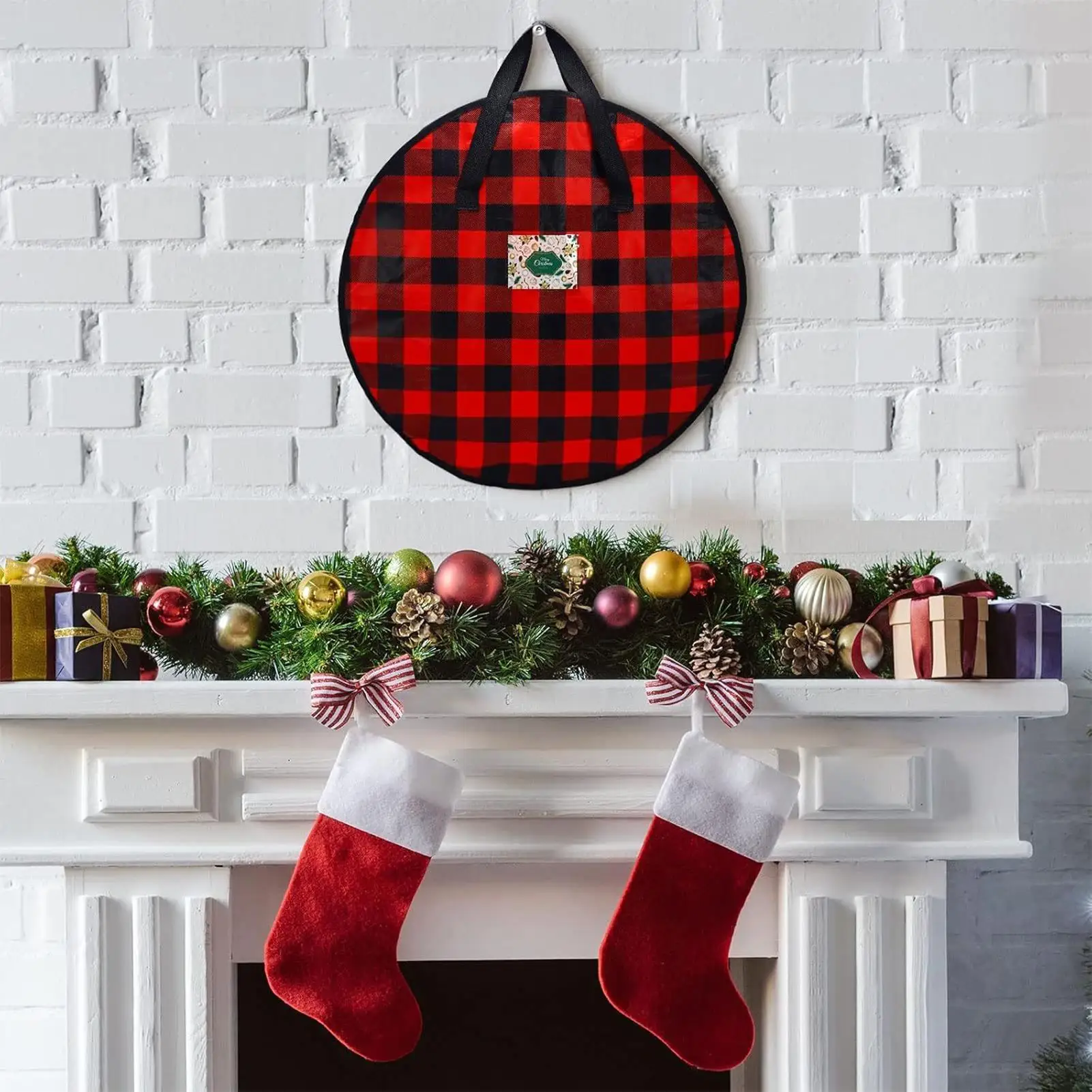 Wreath Storage Bag 2 Pieces Plaid Protector Zippered Wreath Storage Box With Handle For Christmas Holiday Home Basement Garage