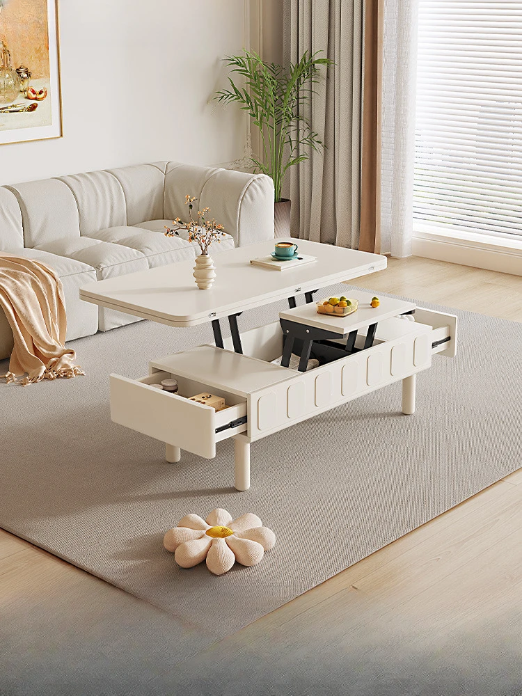 

Cream style coffee table, TV cabinet combination, modern small unit living room, multifunctional lifting and folding dining