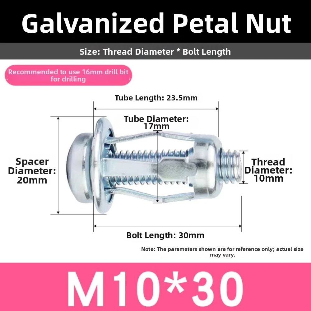 10pcs Carbon Steel Petal Screw Anchors Self-Locking Design M4 M5 M6 M8 Rivet Nut Set Expansion Mechanism