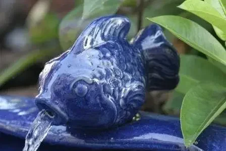 Smart Solar 21372R01 Ceramic Solar Koi Fountain, Blue Glazed Finish