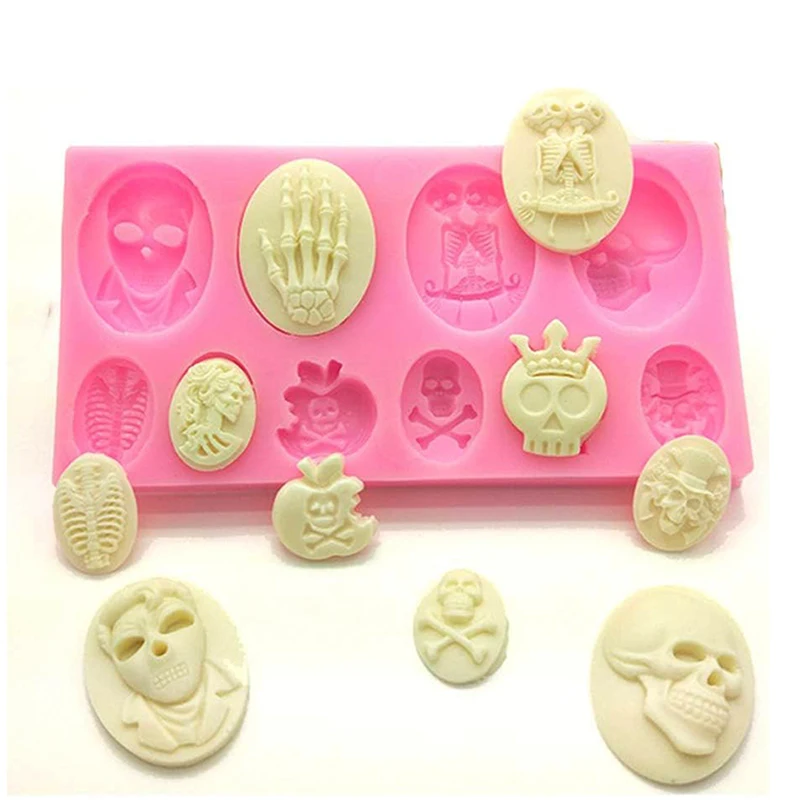 New Halloween Skull Skeleton Fondant Silicone Mold 2023 Cross Bone Cake Decoration Tool Chocolate Gumpaste Kitchen DIY Baking