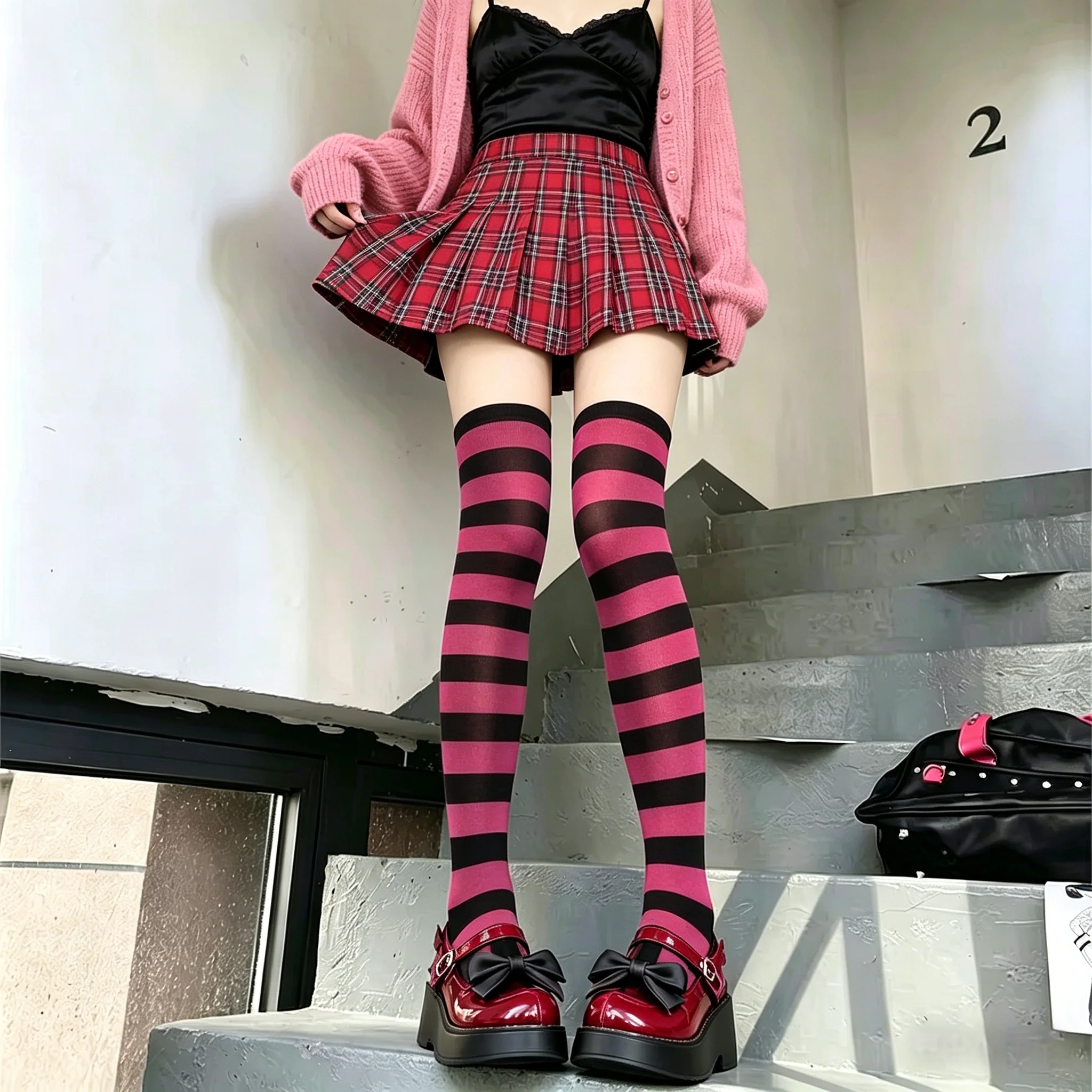 Women's Stockings Multicolor Striped JK Lolita Thigh High Socks Stockings Lingerie Y2k Girl Knee High Socks Thigh High Stockings