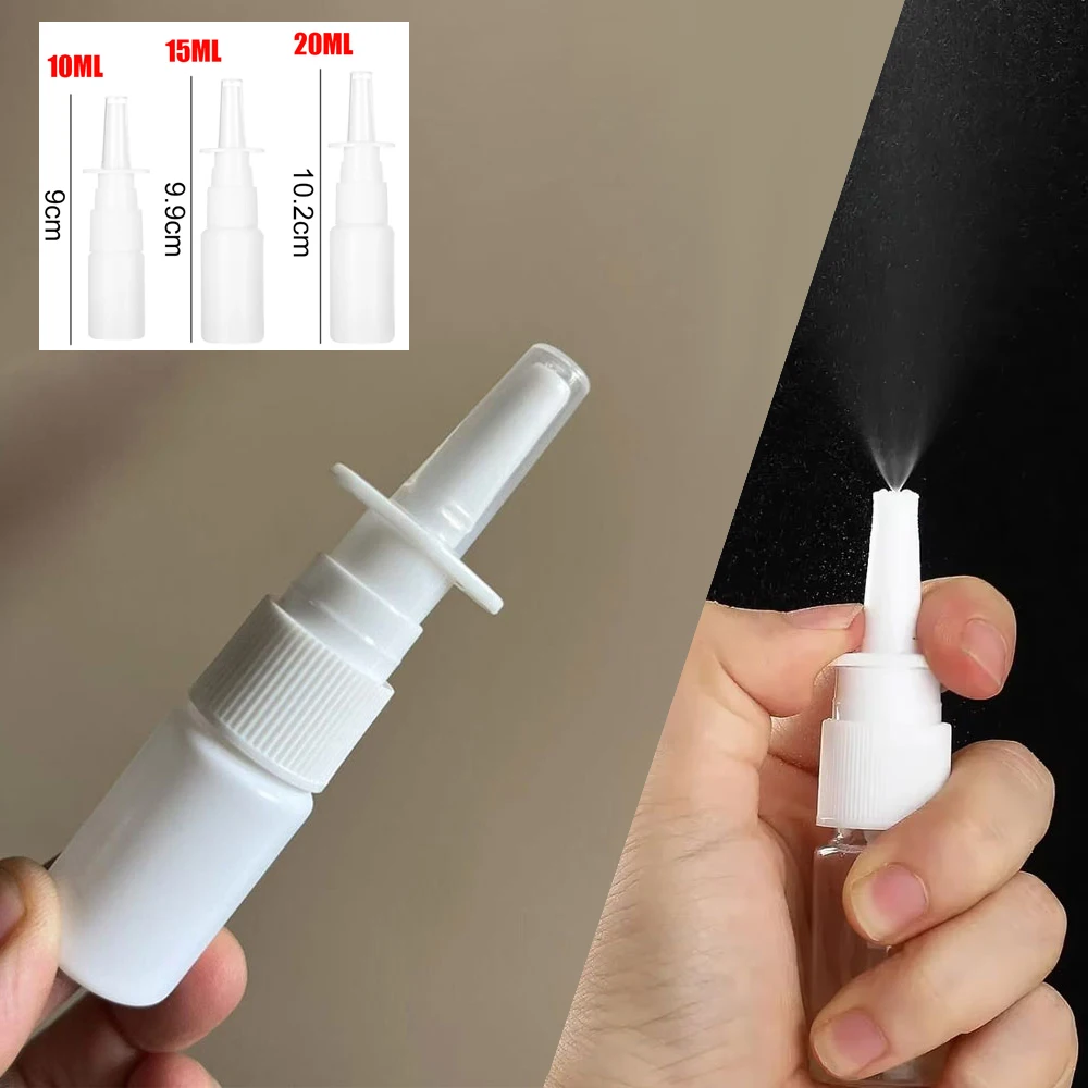 12pcs Refillable Liquid Direct Sprayer Bottle Nose Mist 10ml 15ml 20ml White Transparent Nasal Spray Pump Empty Plastic Bottles