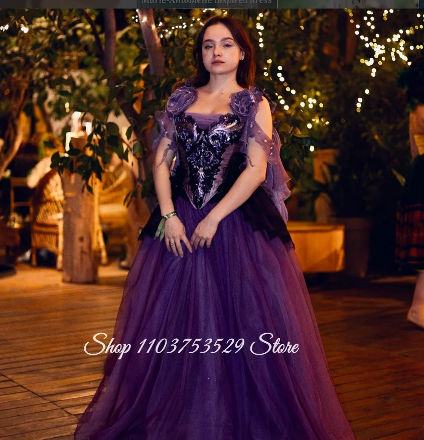 Customized Plum Gothic Victorian Purple Tulle Ball Gown Corest Marie Antoinette Inspired Prom Dress Birthday Party Evening Dress