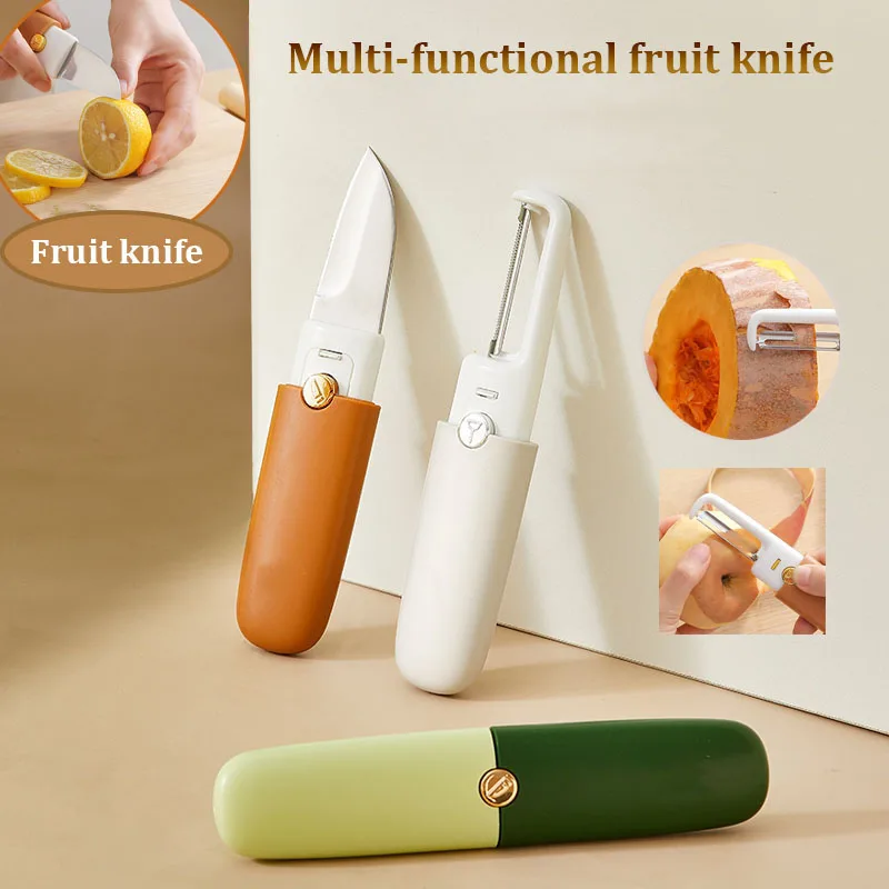 Fruit Knife Kitchen Dormitory Student Peeler And Peeler Household Portable Multi-function Two ln One Apple Peeler 1PCS