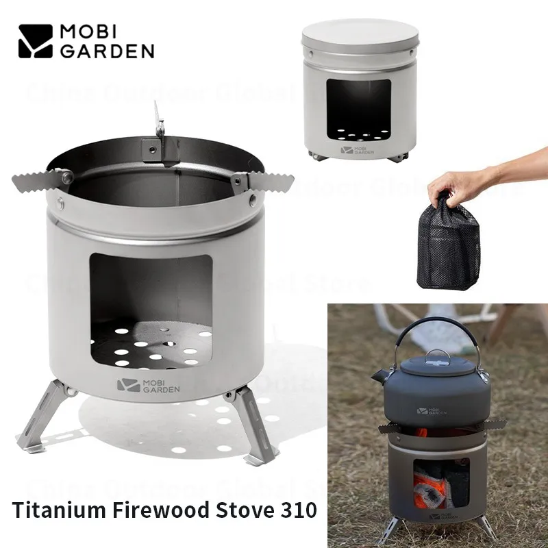 

MOBI GARDEN Camping Firewood Stove Portable Titanium 295g Ultralight Folding Furnace Outdoor Multifunction BBQ Boil Water Grill