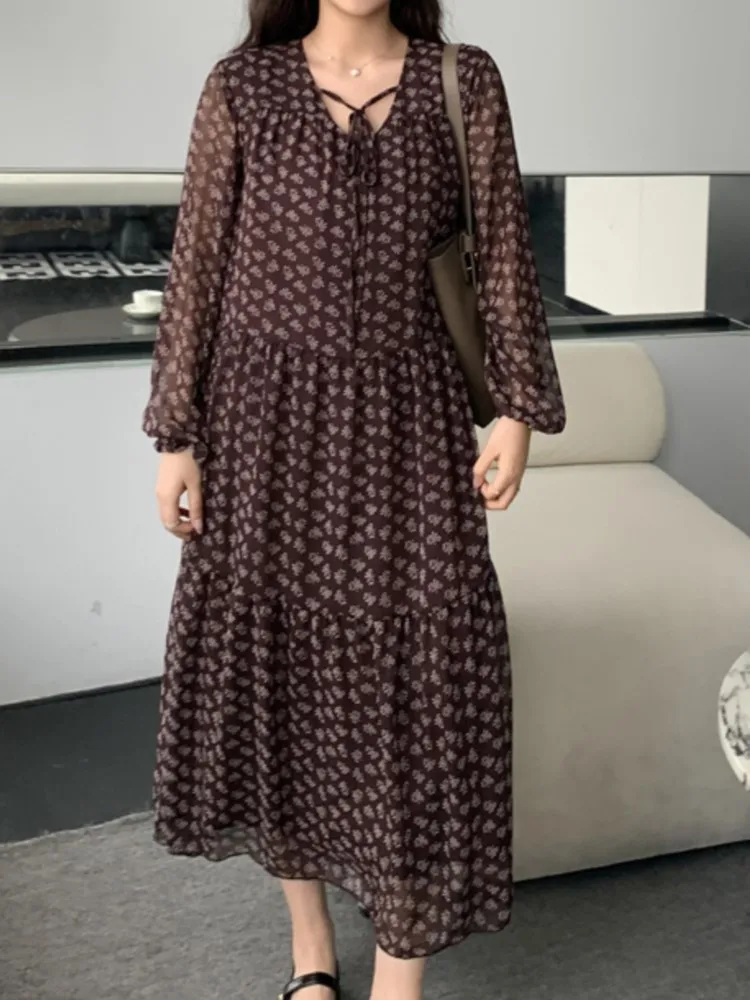 Oversize Herbst Druck Flora Hemd Kleid Frauen Koreanische Lose Langarm Damen Kleider Vestidos