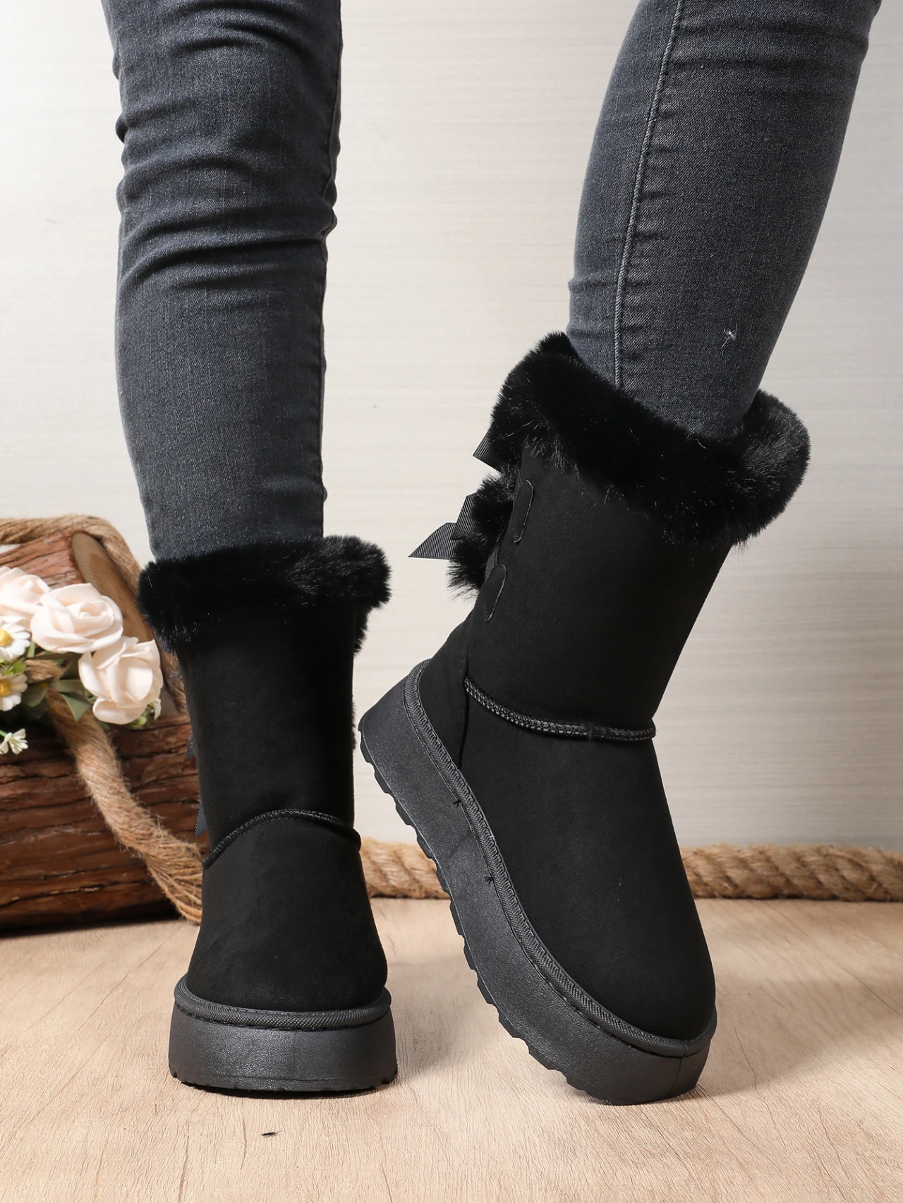 Winter Frauen Mid-kalb Stiefel Dicken Plüsch Dicke Sohle Nicht-slip Mode Schnee Stiefel Frauen Einfarbig Klassische retro Schuhe für Frauen – Detail 12