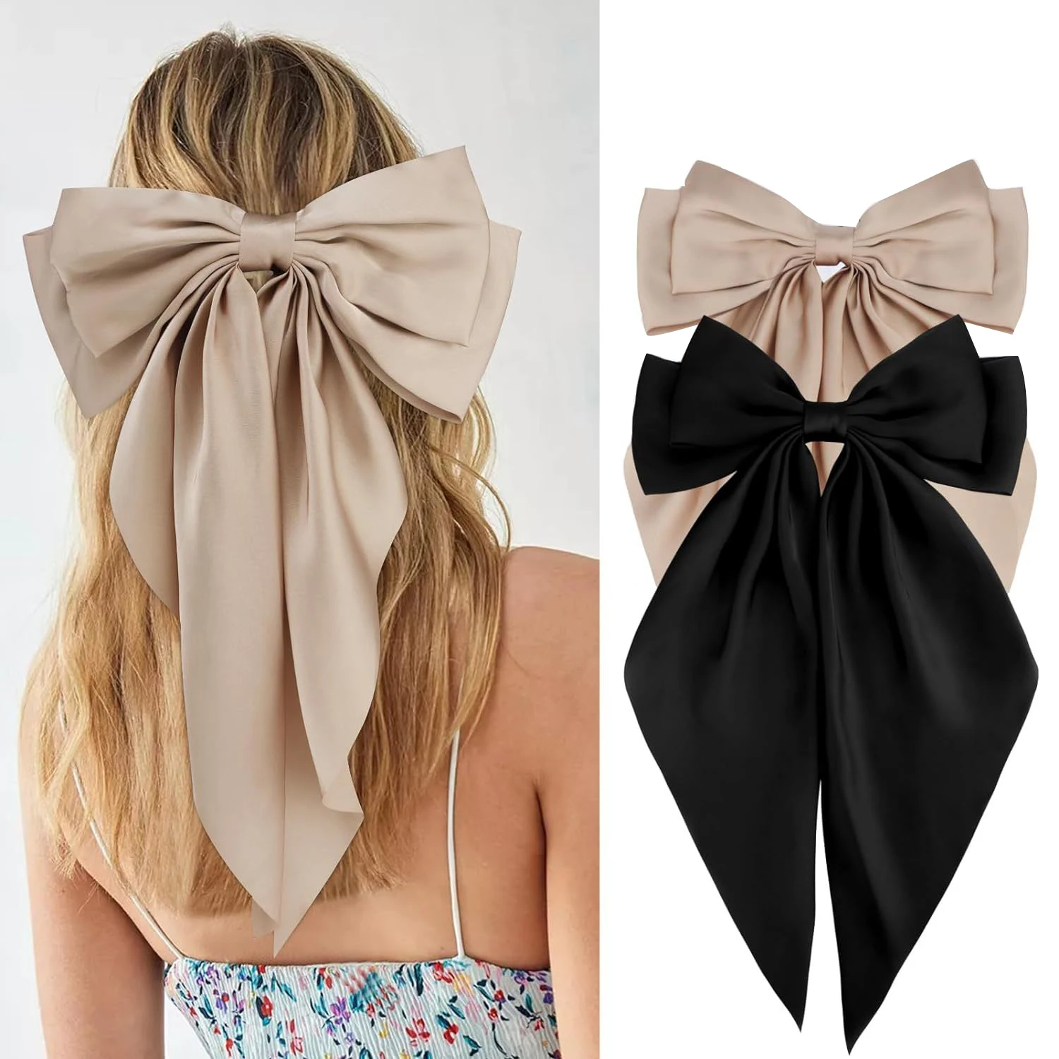 Elegant Bow Ribbon Hair Clip Women Spring Clips Hair Accessories for Women Girls Satin Ribbon Big Bows Hairpin Girls Hair Access