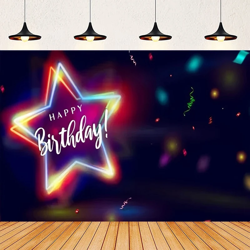 Photography Backdrop Let's Glow Neon Laser Happy Birthday Party Decorations Background Banner Poster