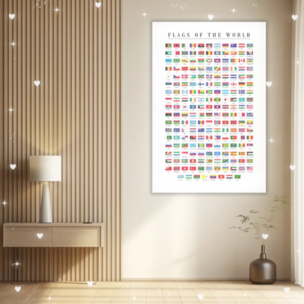 Flags of the World Education Canvas Poster Art Library Classroom Bedroom Livingroom Office Decor Unframe Decorative Prints
