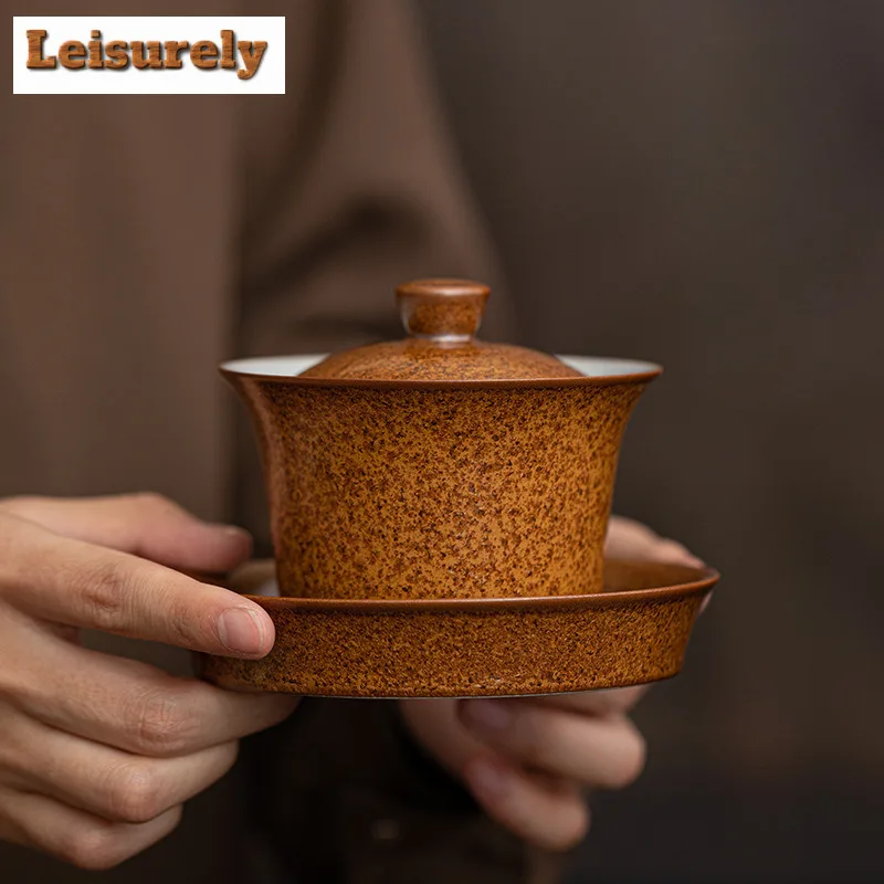 

Kiln Fambe Golden Armor Gaiwan Traditional Tea Tureen Household Tea Bowl With Lid Kit Tea Brewing Cover Bowl Tea Items Craft Cha