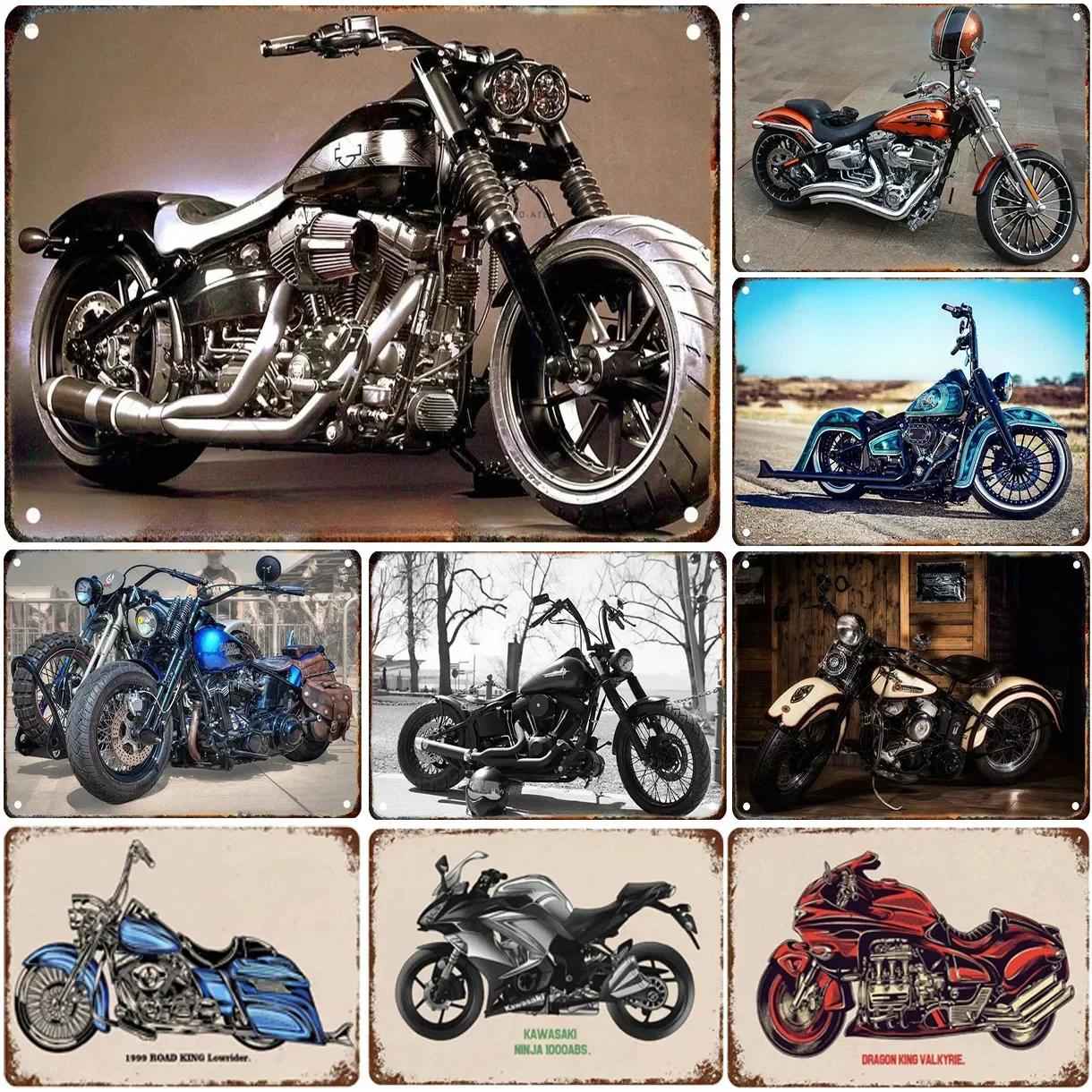 HD Metal Tin Sign Vintage Classic Motorcycle Chopper Biker Poster Wall Decor for Garage Man Cave Bar Home Decoration
