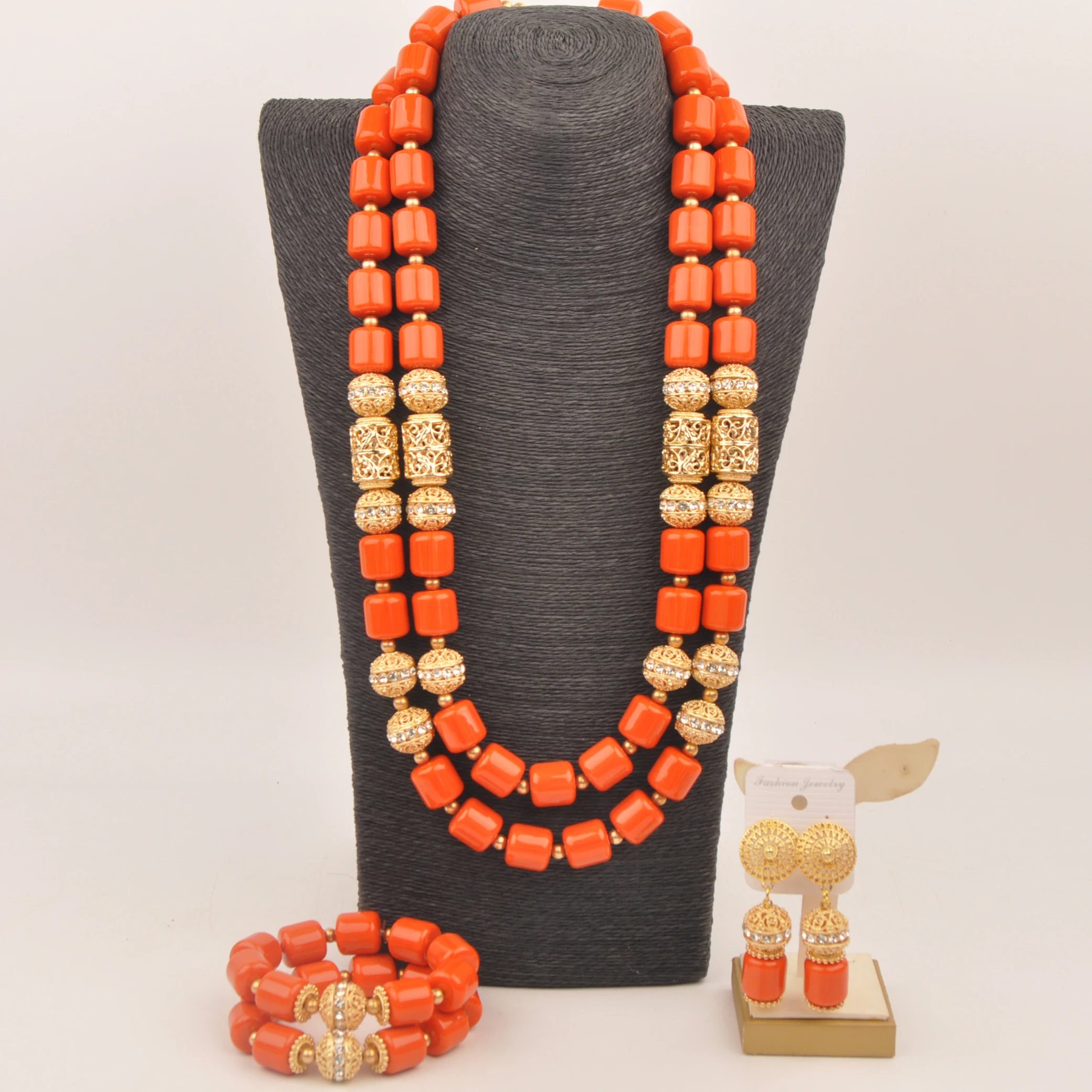 

Nigerian Wedding Necklace Orange Artificial Coral Beads African Bridal Jewelry Sets