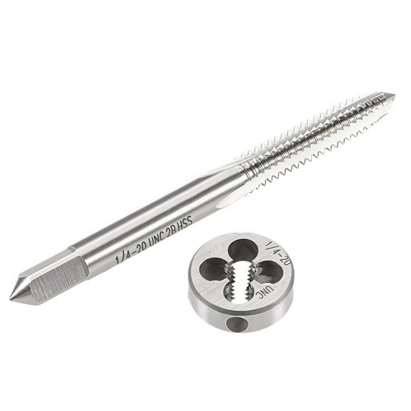 Right Hand 2pcs American Tap Die Set 1/8 3/16 1/4 5/16 3/8 7/16, Used for Machine Tool Internal and External Thread Tapping