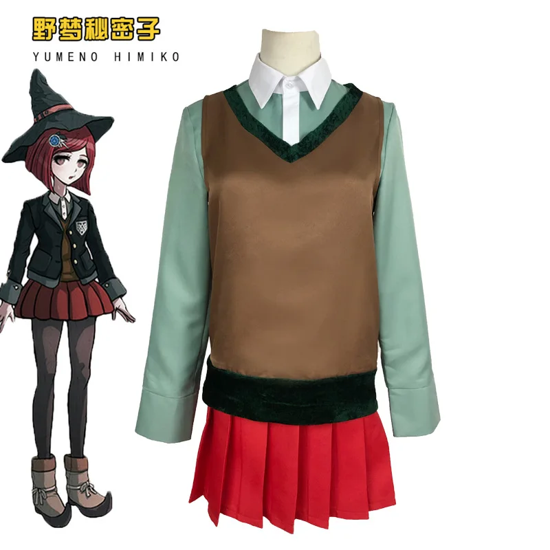 Anime Danganronpa Magician Yumeno Himiko Girl School Uniform Halloween Carnival Student JK Uniform Cosplay Costume Red Wig - view 5