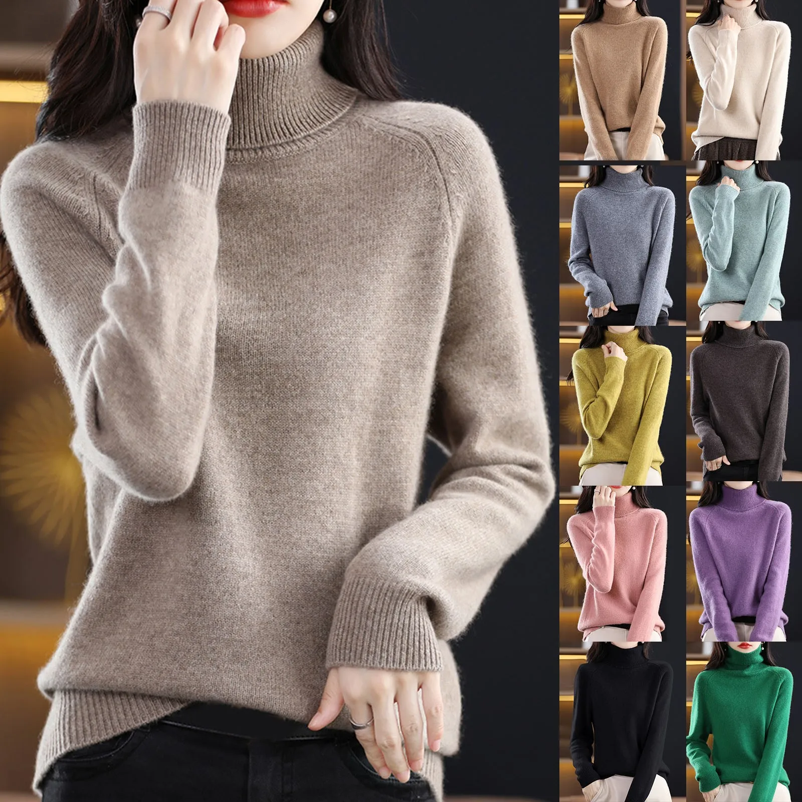 Autumn New Turtleneck Sweater Ladies Loose Large Size Thick Knitted Sweater Bottom Shawl Collar Sweaters The Growing Sweater