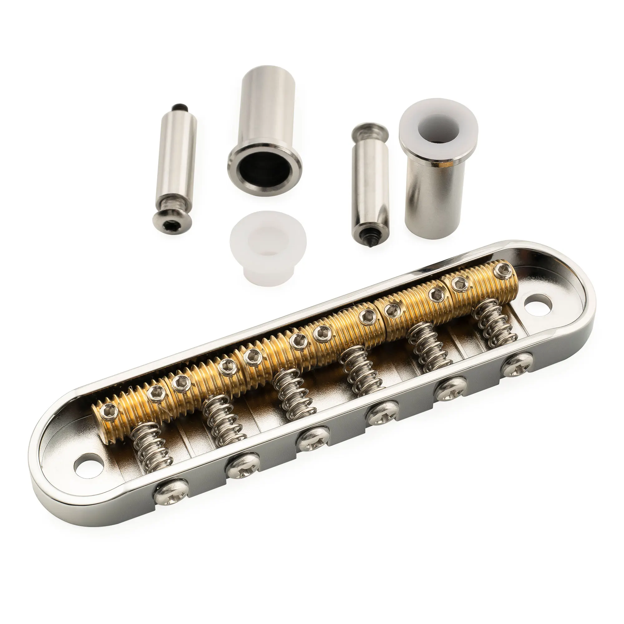 Musiclily Ultra 55mm Offset Bridge with Full Solid Brass Plate Threaded Vintage 6-Saddle for Jazzmaster Electric Guitar
