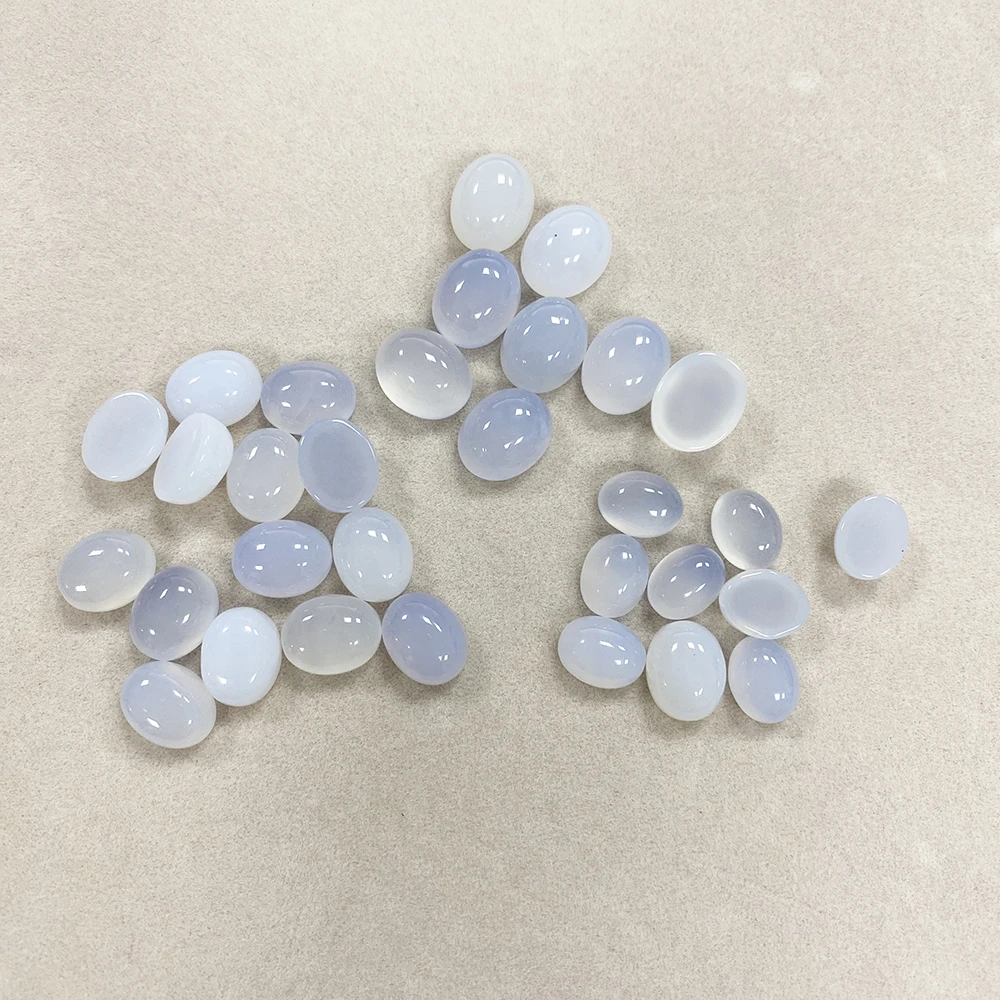 Factory Wholesale Brazilian Blue Agate Oval Cabochon Ice-Type Energy Stone Gem ​for Ring Earring Pendant DIY Jewelry Accessories