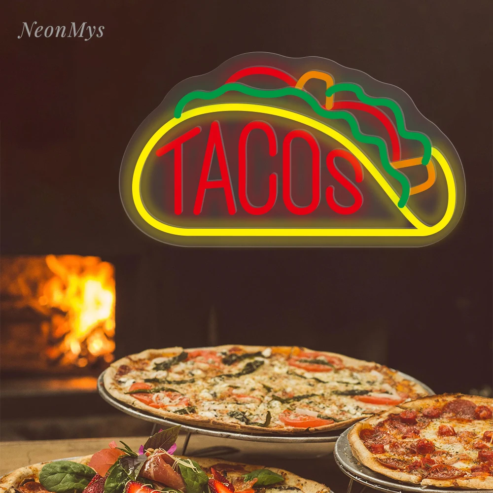 Tacos Neon Signs Mexican Tacos Stand Food Light for Wall Decor Sign Bar Pub Party Shop Restaurant Decor Hang Led Neon Light