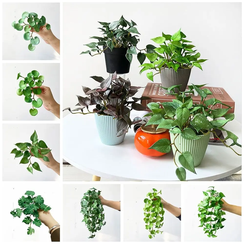 Realistic Artificial Copper Coin Grass Plants Wall Decor Soft Wall Hanging Fake Ivy Leaf Leaves Handmade Mini Bouquet Garden