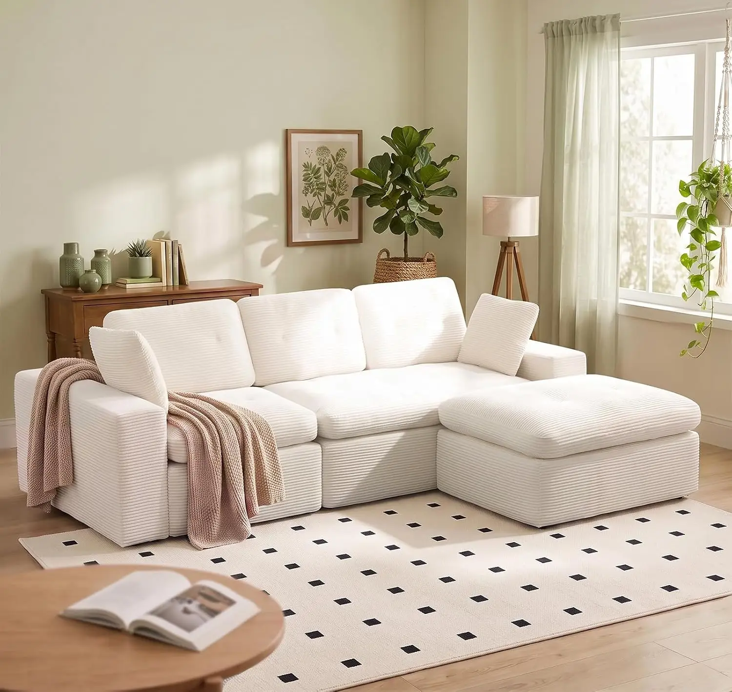 L-Shaped Modular Sectional Sofa with Back Support & Ottoman for Living Room, Customized