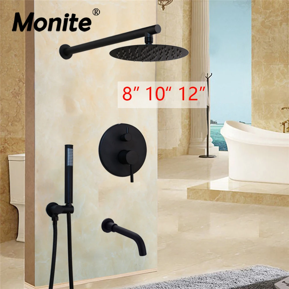 

Monite Matte Black 3 Ways Bathroom Bathtub Shower Set Mixer Valve Bathtub Filler Mixer Taps Hot & Cold Bathroom Shower Faucet