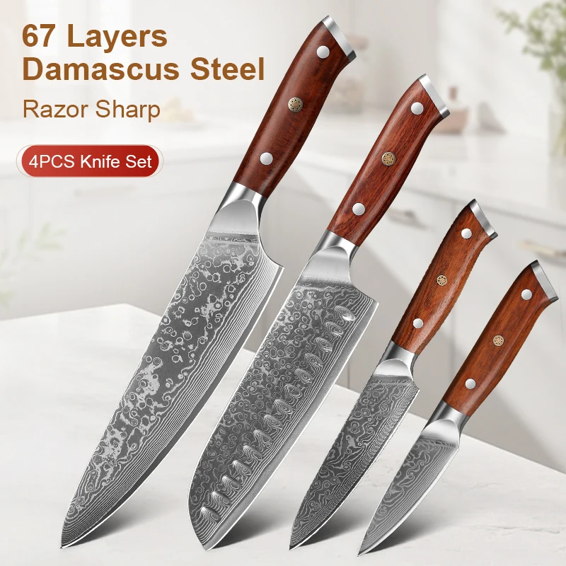 1/2/4 PCS Knives Sets Rosewood Handle 67 Layers Damascus Steel Super Sharp Meat Vegetable  Meat Knives cooking Tools