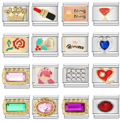 Gems Y2k The Queen Princess Girls Italian Charms Bracelet Link Jewelry Making DIY Girlfriend Wife Gift