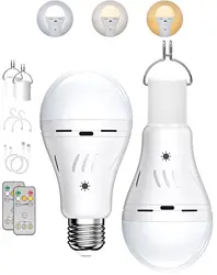 Ampoules rechargeables avec télécommande, longue durée de vie de la batterie 9 W, luminosité réglable, lumière blanche chaude pour le camping