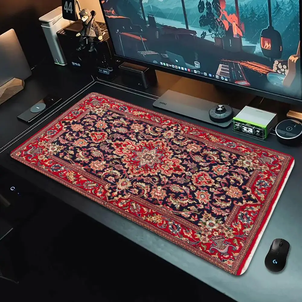 

Mousepad with floral patterns is in a red retro Persian style home game desktop mechanical keyboard protective mats extended