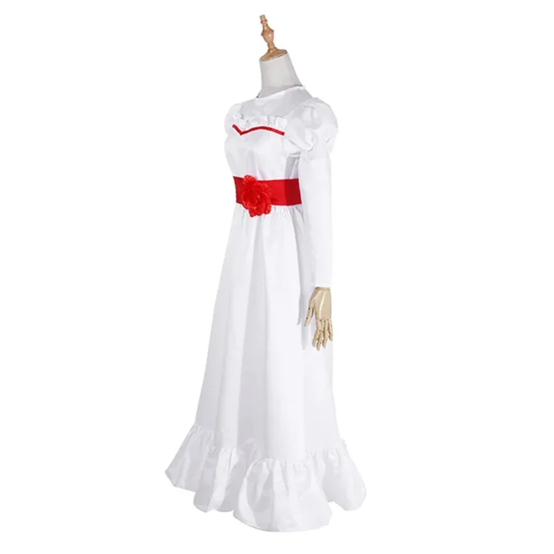 Movie Annabel Cosplay Costume for Women Kids Adult Halloween Costumes and Wig Horror Scary Fancy White Dress Outfits